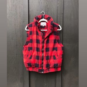 vintage red plaid tartan outdoor bomber vest